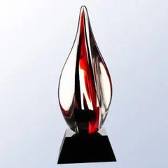 RED CONTEMPORARY W/ BLACK CRYSTAL BASE ART GLASS Crystal House - Prism