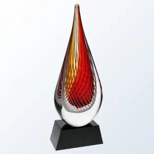 RED SWIRL WITH BLACK BASE ART GLASS Crystal House - Prism
