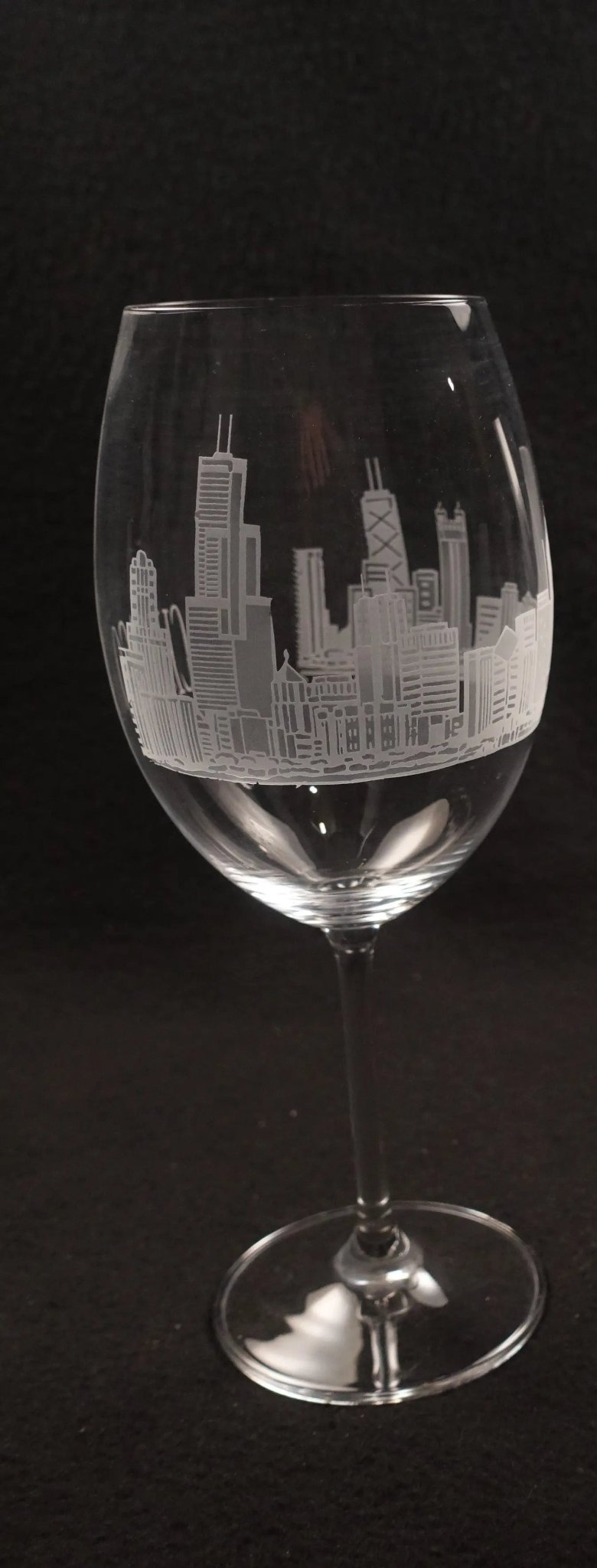 Skyline Red Wine Glass with elegant city skyline engraving
