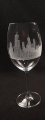 Skyline Red Wine Glass with elegant city skyline engraving