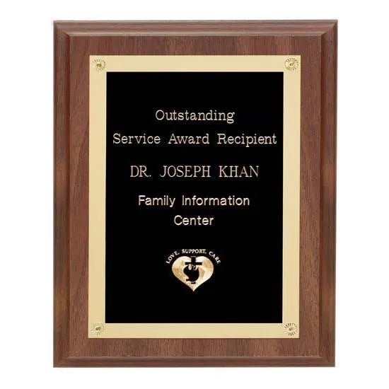 Walnut Finish Plaque w Rosettes Crystal House