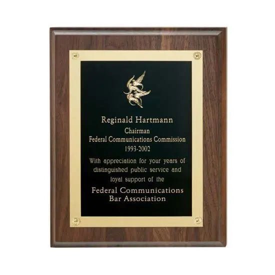 Walnut Plaque w Gold Edge Plate Crystal House