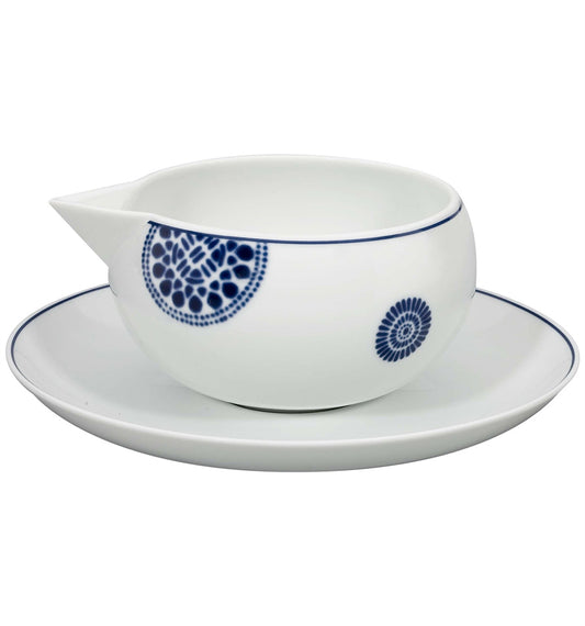 Vista Alegre Blue Porcelain Sauceboat & Stand - Modern Gravy Boat & Tabletop Server