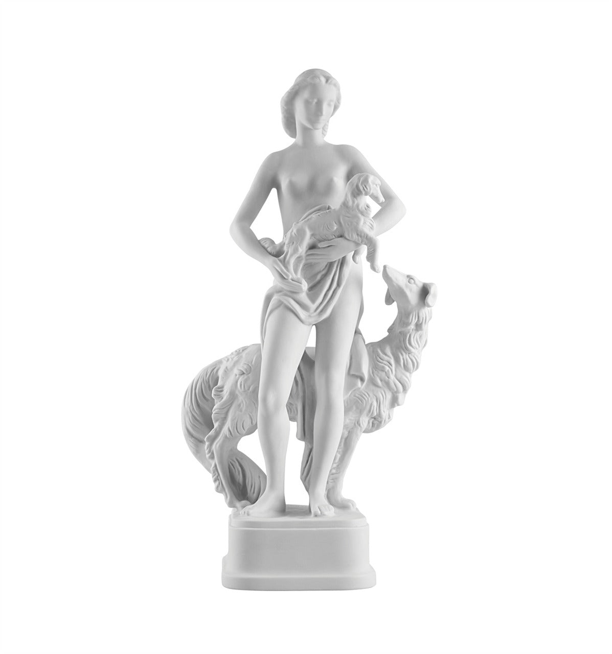 Vista Alegre Biscuit Girl with Greyhound Porcelain Sculpture - Classic Fine Art Figurine