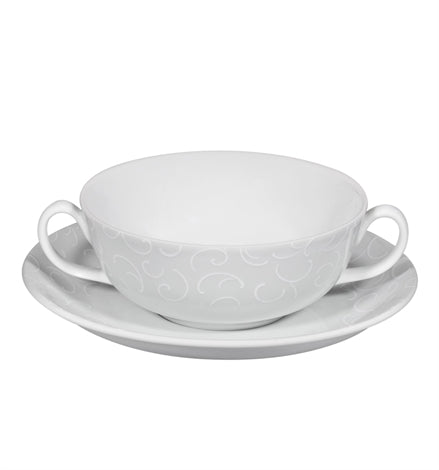 Vista Alegre Arabesco Fine Porcelain Consomme Cup & Saucer - Classic Double-Handled Soup Bowl Presentation