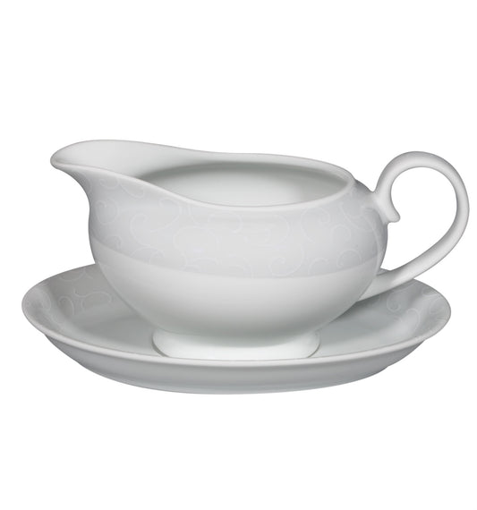 Vista Alegre Arabesco Fine Porcelain Sauceboat & Stand - Traditional Gravy Boat Set