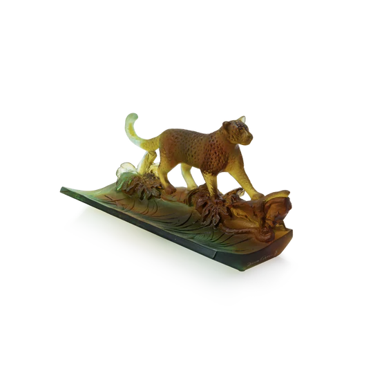Tropical Leopard Pencil Holder in Amber & Green
