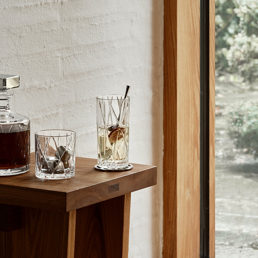 Orrefors City Highball Glasses Set of 2 - Modern Cut Glass Cocktail Tumblers