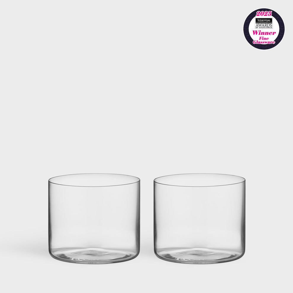 Orrefors Geometry Tumbler Set of 2 - Mouth-Blown Crystal Water Glasses