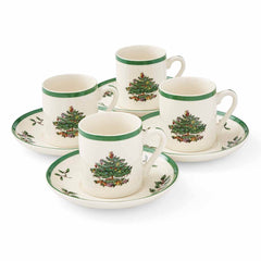 Spode Christmas Tree Espresso Cups & Saucers – Set of 4 Holiday Coffee Cups Spode