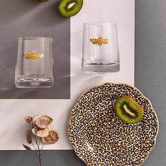 Spode Creatures of Curiosity Glass Tumbler Set – Luxury Gold Moth Whiskey Glasses