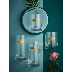 Spode Creatures of Curiosity Highball Glass Set – Luxury Gold Moth Tumblers