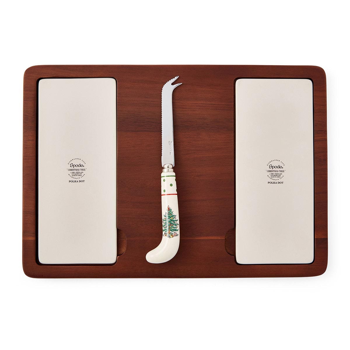 Spode Christmas Tree Polka Dot Cheese Board & Knife Set – Holiday Charcuterie Platter Spode