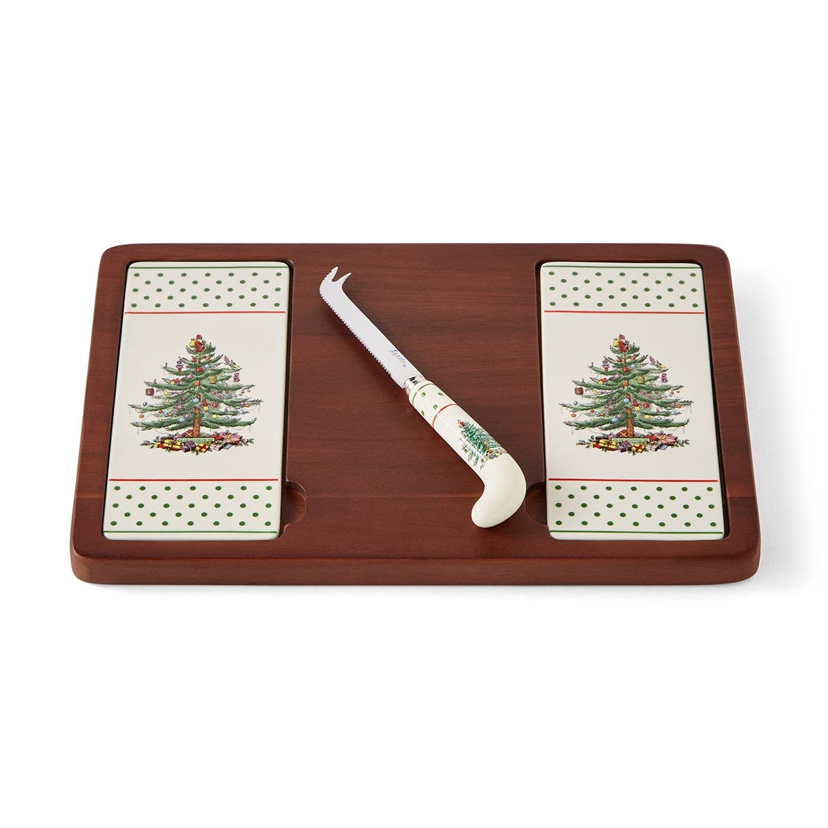 Spode Christmas Tree Polka Dot Cheese Board & Knife Set – Holiday Charcuterie Platter Spode