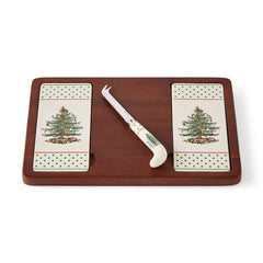 Spode Christmas Tree Polka Dot Cheese Board & Knife Set – Holiday Charcuterie Platter Spode