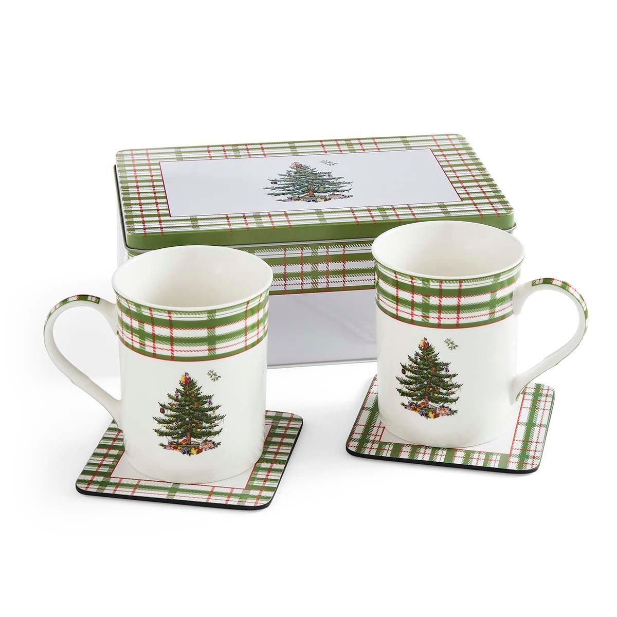 Spode Christmas Tree Mug and Coaster Set with Tin – Wedding Gift Idea Spode