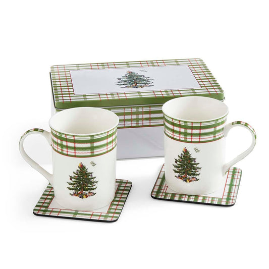 Spode Christmas Tree Mug and Coaster Set with Tin – Wedding Gift Idea Spode