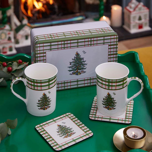 Spode Christmas Tree Mug and Coaster Set with Tin – Wedding Gift Idea Spode