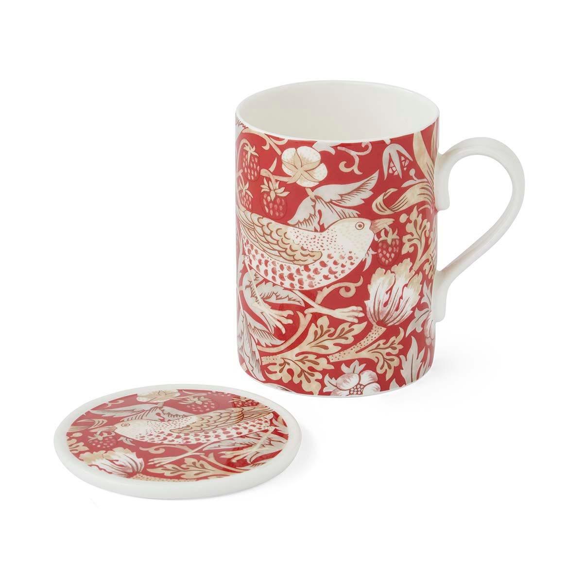 Spode Morris & Co. Strawberry Thief Mug & Tray Set – Luxury Birthday Gift Spode