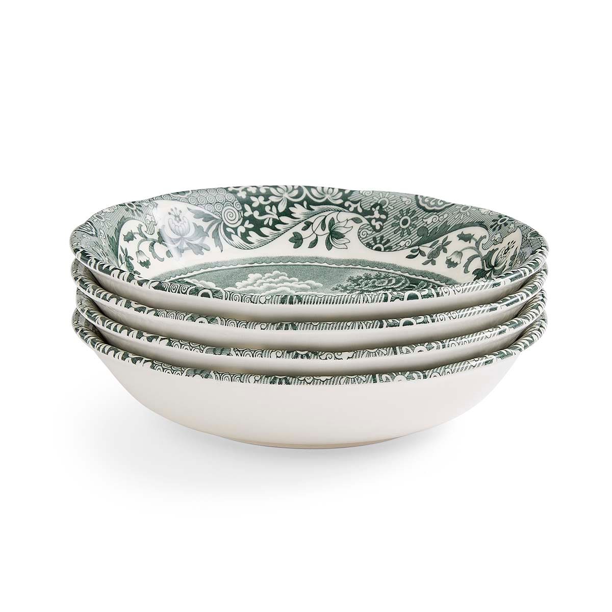 Spode Heritage Green Italian Cereal Bowls – Set of 4 Classic British Earthenware Dishes Spode