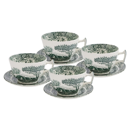 Spode Heritage Green Italian Breakfast Cups & Saucers – Set of 4 English Coffee Cups Spode