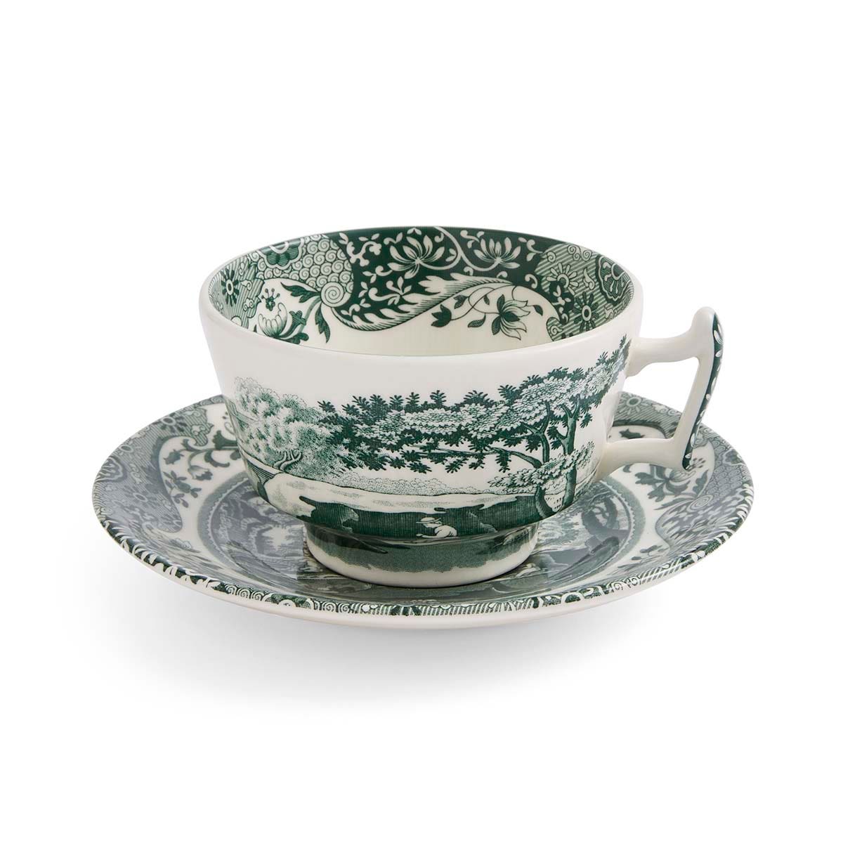 Spode Heritage Green Italian Teacup & Saucer – Classic 7oz English Ceramic Tea Set Spode