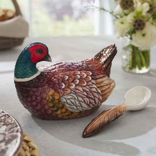 Spode Woodland Sculpted Pheasant Gravy Boat Set Spode