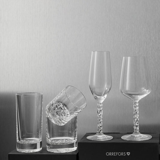 Orrefors Carat Highball Glasses Set of 4 - Elegant Cut Crystal Barware