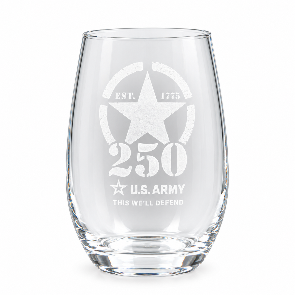 US Army 250th Anniversary Stemless Wine Glass - Limited Edition - PAIR