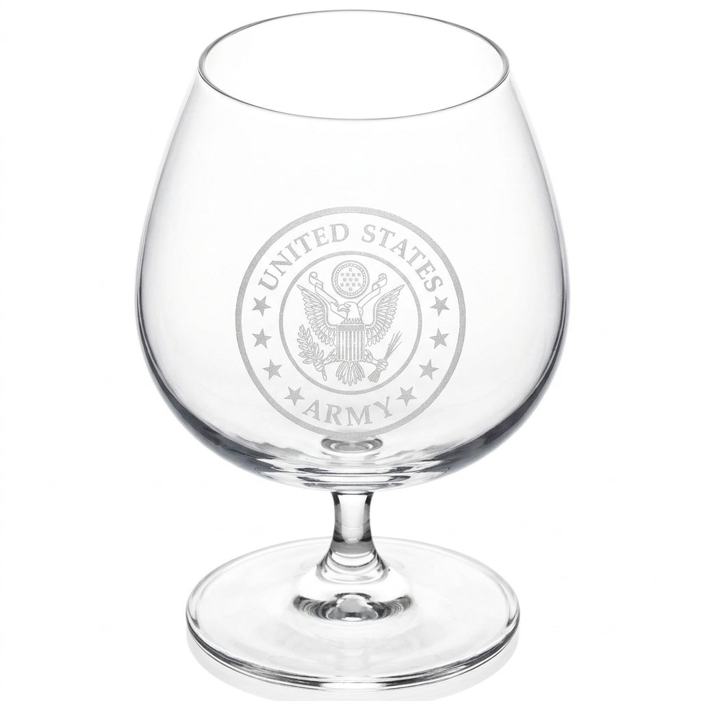 Army Symbol Sand Carved on Brandy Snifter (Pair)
