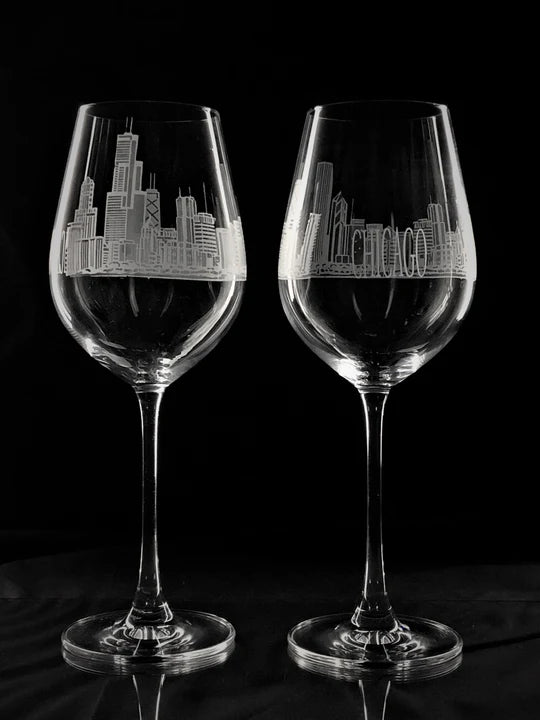 Chicago Skyline Stem Crystal Wine Glass - Each - (Special DNC )