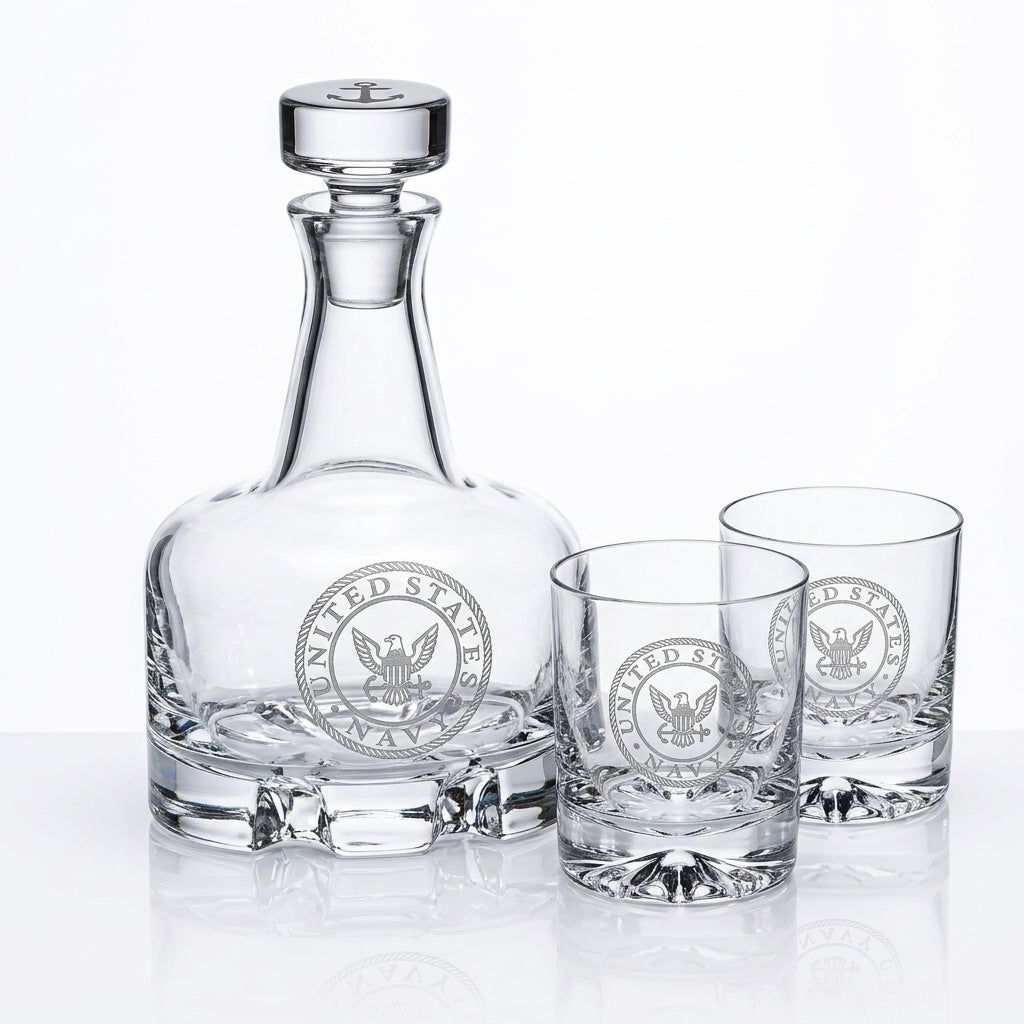 Navy logo Orrefors Decanter Set