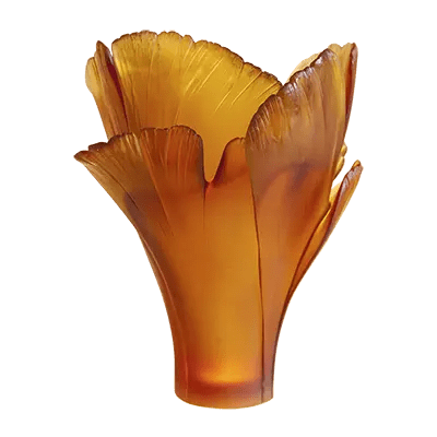 Amber Gingko Vase Daum