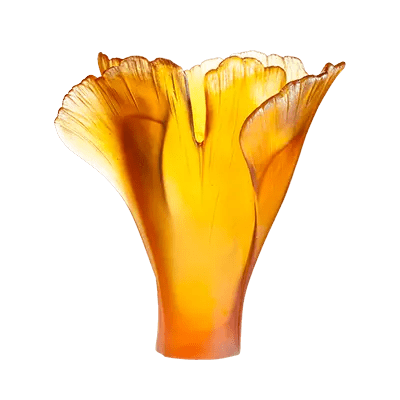 Amber Gingko Vase Daum