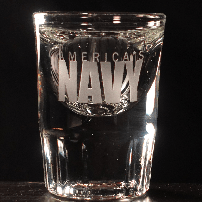Americas Navy Fluted Shot Glass with etched and engraved personalized design