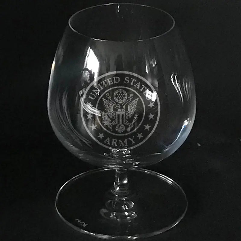 Army Symbol Sand Carved on Brandy Snifter (Pair) Crystal House