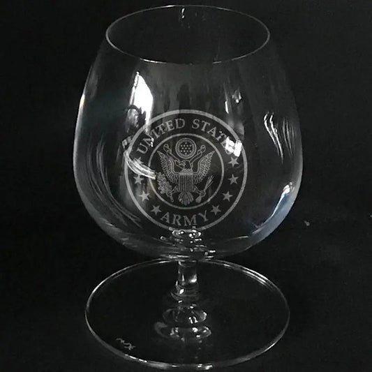 Army Symbol Sand Carved on Brandy Snifter (Pair) Crystal House