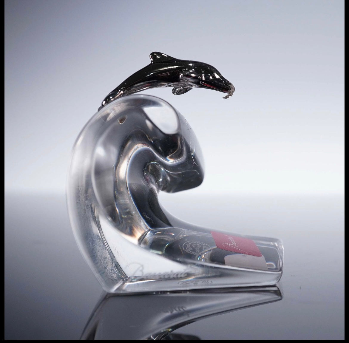 Baccarat Crystal Figurine, Chrome Dolphin on Wave Crystal House - Replacements