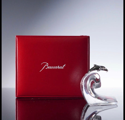 Baccarat Crystal Figurine, Chrome Dolphin on Wave Crystal House - Replacements