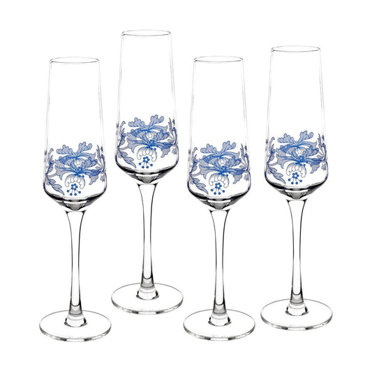 Spode Blue Italian Champagne Flute Set of 4 – Luxury Crystal Toasting Glasses