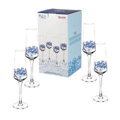 Spode Blue Italian Champagne Flute Set of 4 – Luxury Crystal Toasting Glasses