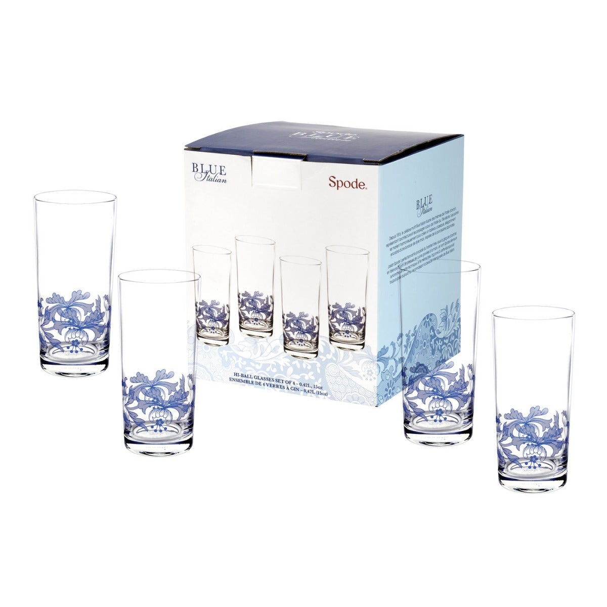Spode Blue Italian Hiball Glass Set of 4 – Luxury Cocktail Tumblers