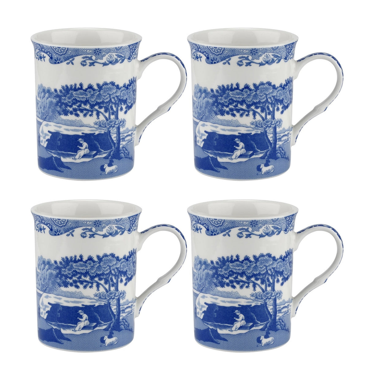 Spode Blue Italian Large Mugs Set of 4 – Luxury Fine China Coffee Cups