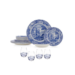 Blue Italian 16PC Set W/Stemless Wine glasses Spode - Crystal House