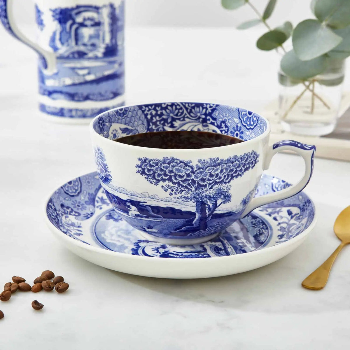 Blue Italian Dinnerware Jumbo Cup & Saucer Spode