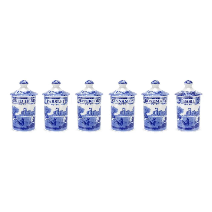 Spode Blue Italian - Giftware & Accessories Spice Jars S/6 - Custom Engraved Luxury Tableware & Corporate Gift