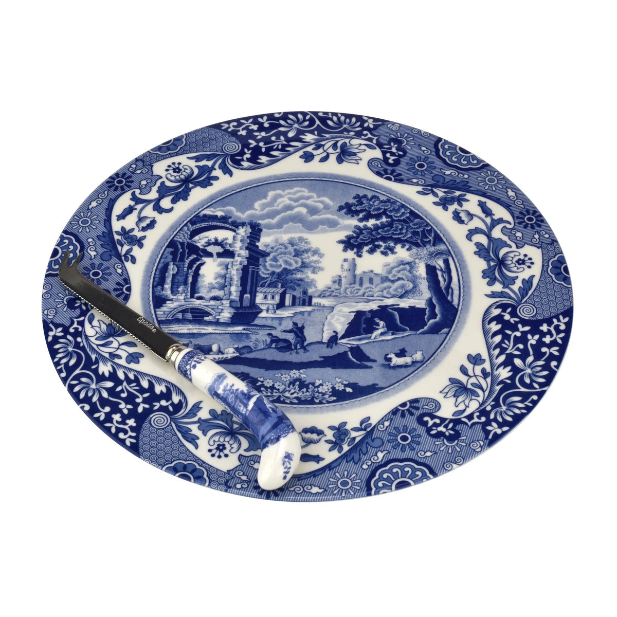 Blue Italian Serveware 2 Piece Cheese Plate & Knife Spode