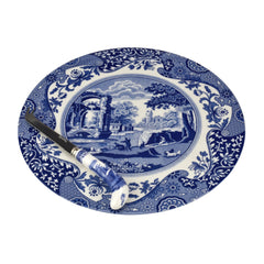 Blue Italian Serveware 2 Piece Cheese Plate & Knife Spode