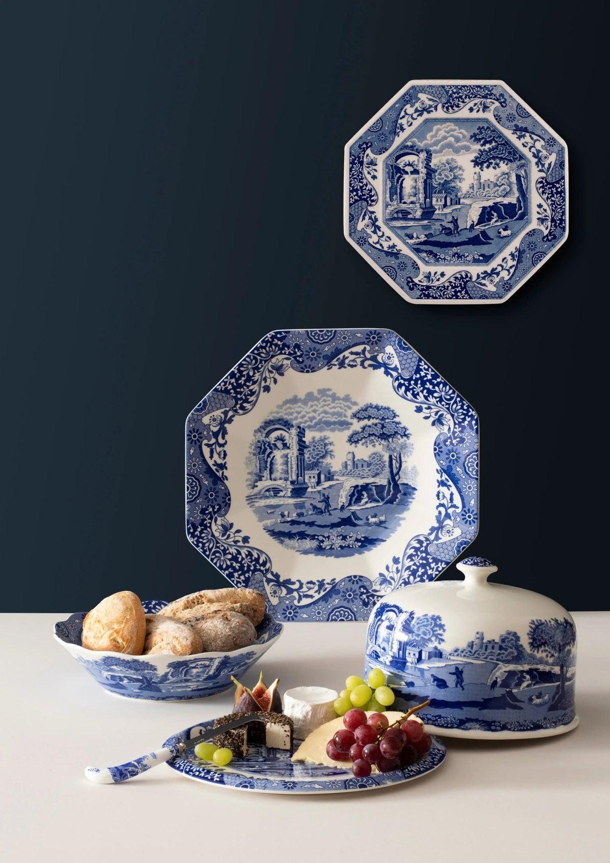 Blue Italian Serveware 2 Piece Serving Platter with Dome Spode