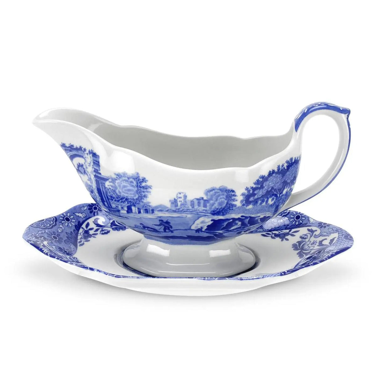 Blue Italian Serveware Sauceboat & Stand Spode
